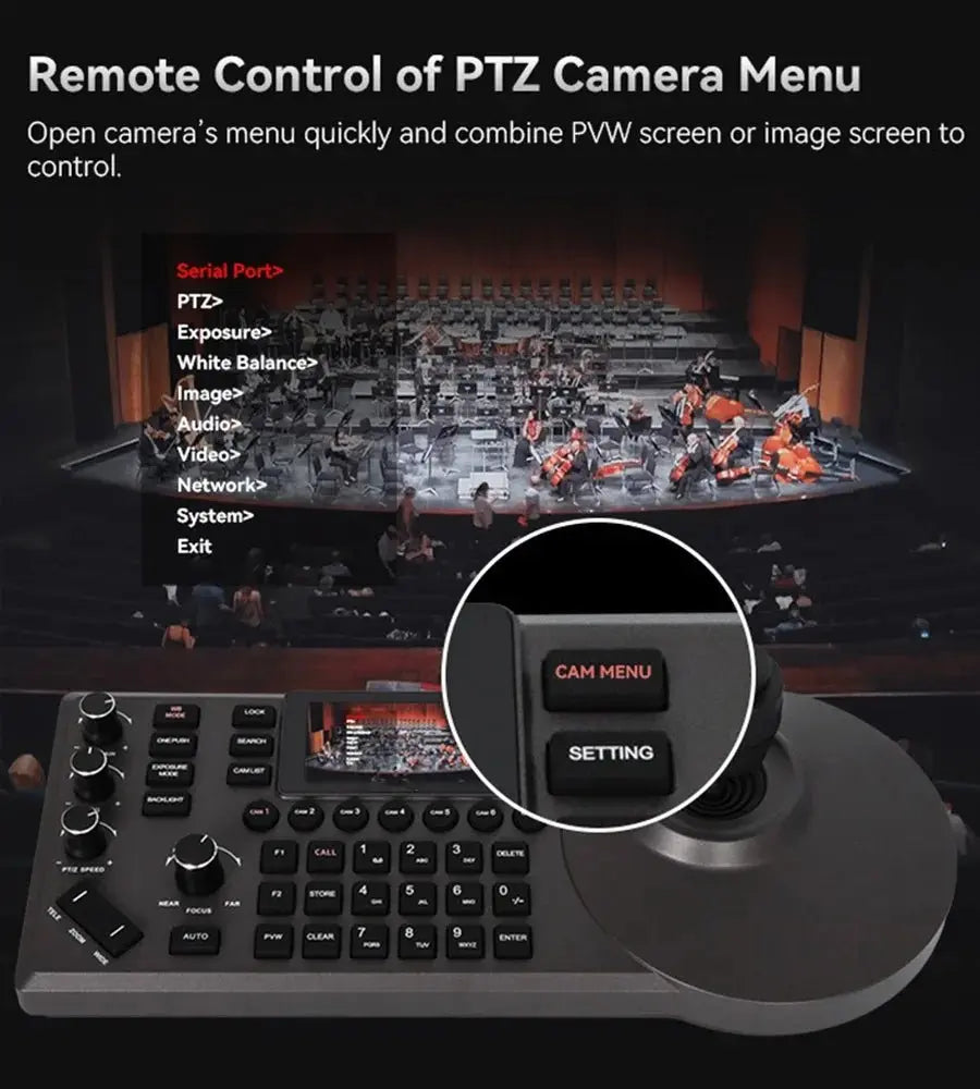 NDI PTZ Camera Joystick Controller POE 3" Preview LCD PTZ Controller Keyboard with 4D Joystick for Broadcast Church Live Streami - Ai - TechWorld