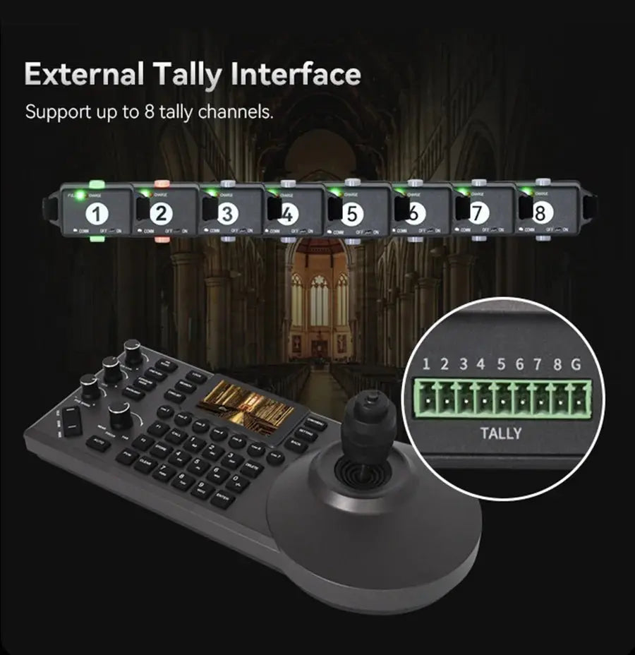 NDI PTZ Camera Joystick Controller POE 3" Preview LCD PTZ Controller Keyboard with 4D Joystick for Broadcast Church Live Streami - Ai - TechWorld