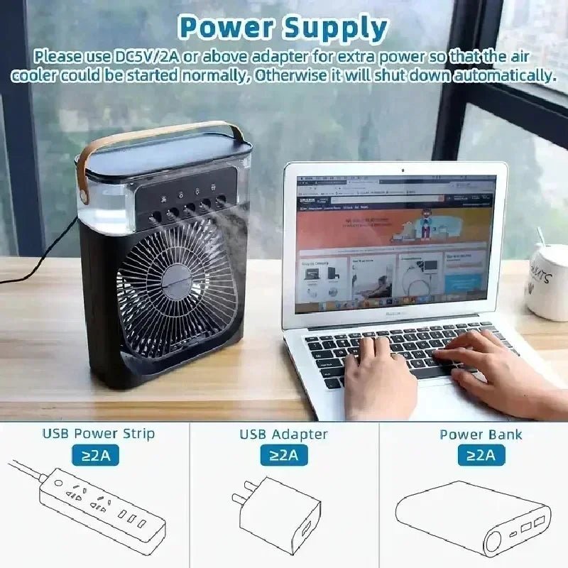 Portable 3-In-1 Fan Air Cooler w/ LED Night Light - Versatile Office/Home Cooling Solution Ai-TechWorld