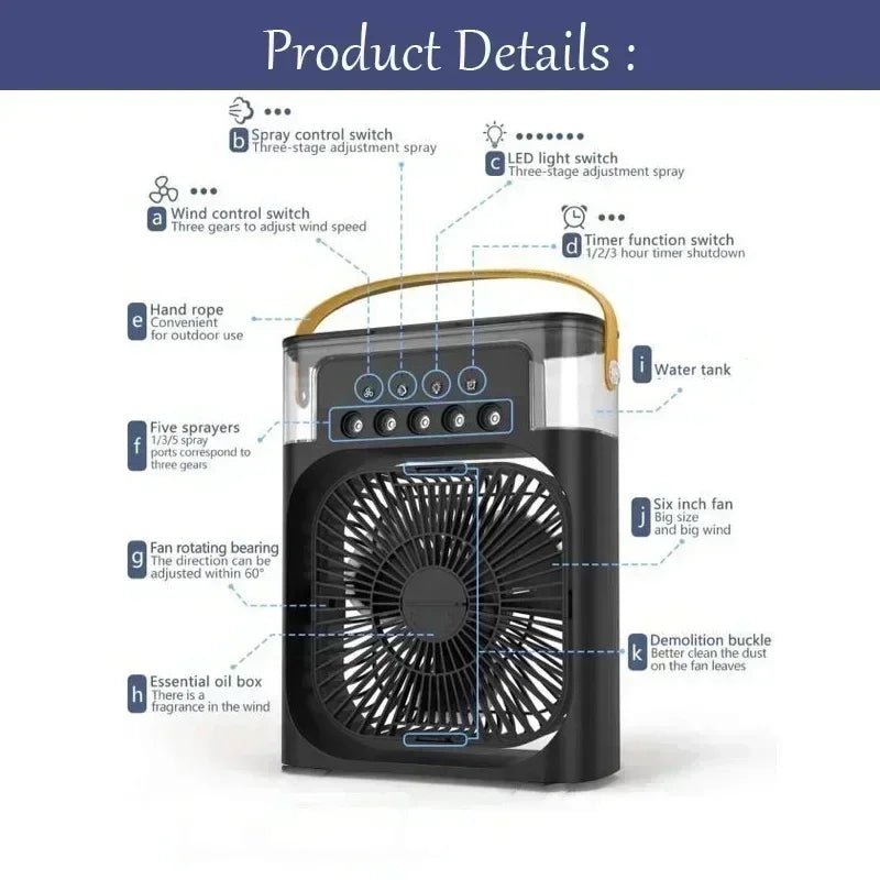 Portable 3-In-1 Fan Air Cooler w/ LED Night Light - Versatile Office/Home Cooling Solution Ai-TechWorld