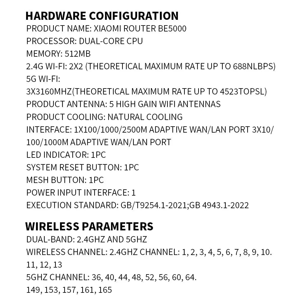 New XIAOMI Router BE5000 WiFi 7 5011Mbps 2.5GHz Network Port 512MB Memory Dual Broadband Access Network Security Protection CN - Ai - TechWorld