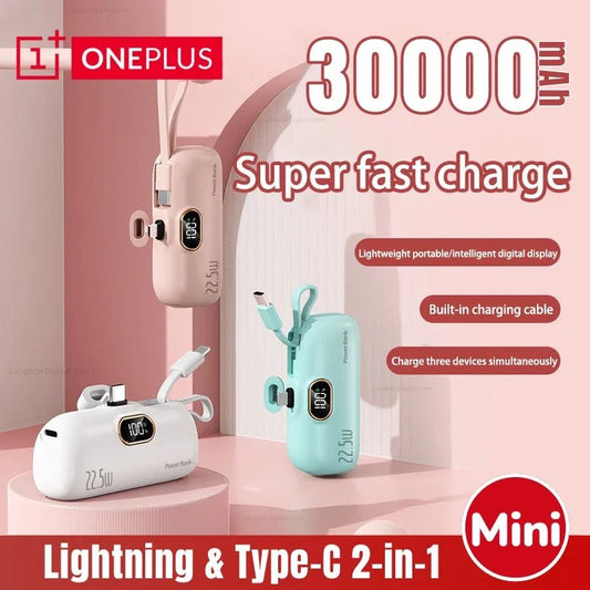 Oneplus Portable 30000mAh Power Bank Capsule Mobile Power Supply Emergency Mini External Battery Fast Charging For iPhone Xiaomi Ai-TechWorld