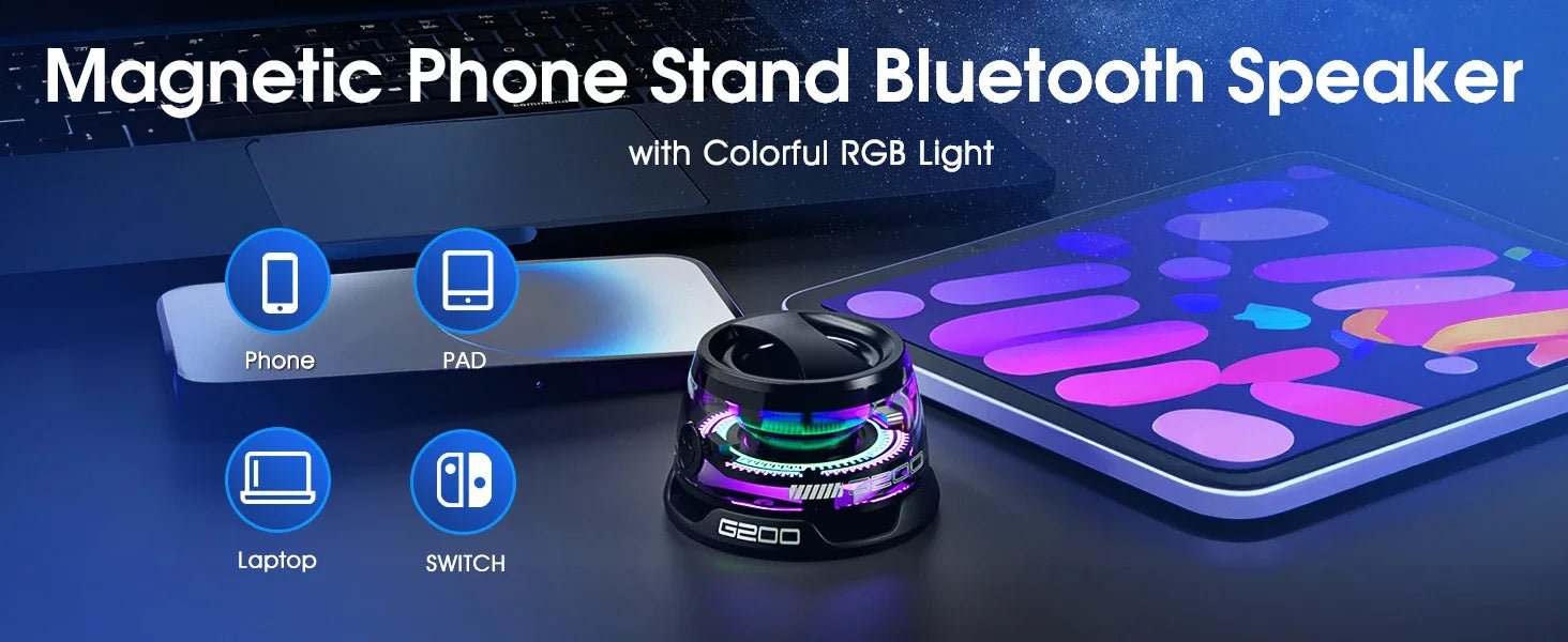 Mini Outdoor Bluetooth Speaker - Portable Wireless Travel Speaker with RGB Light & Phone Holder - #Ai-TechWorld#