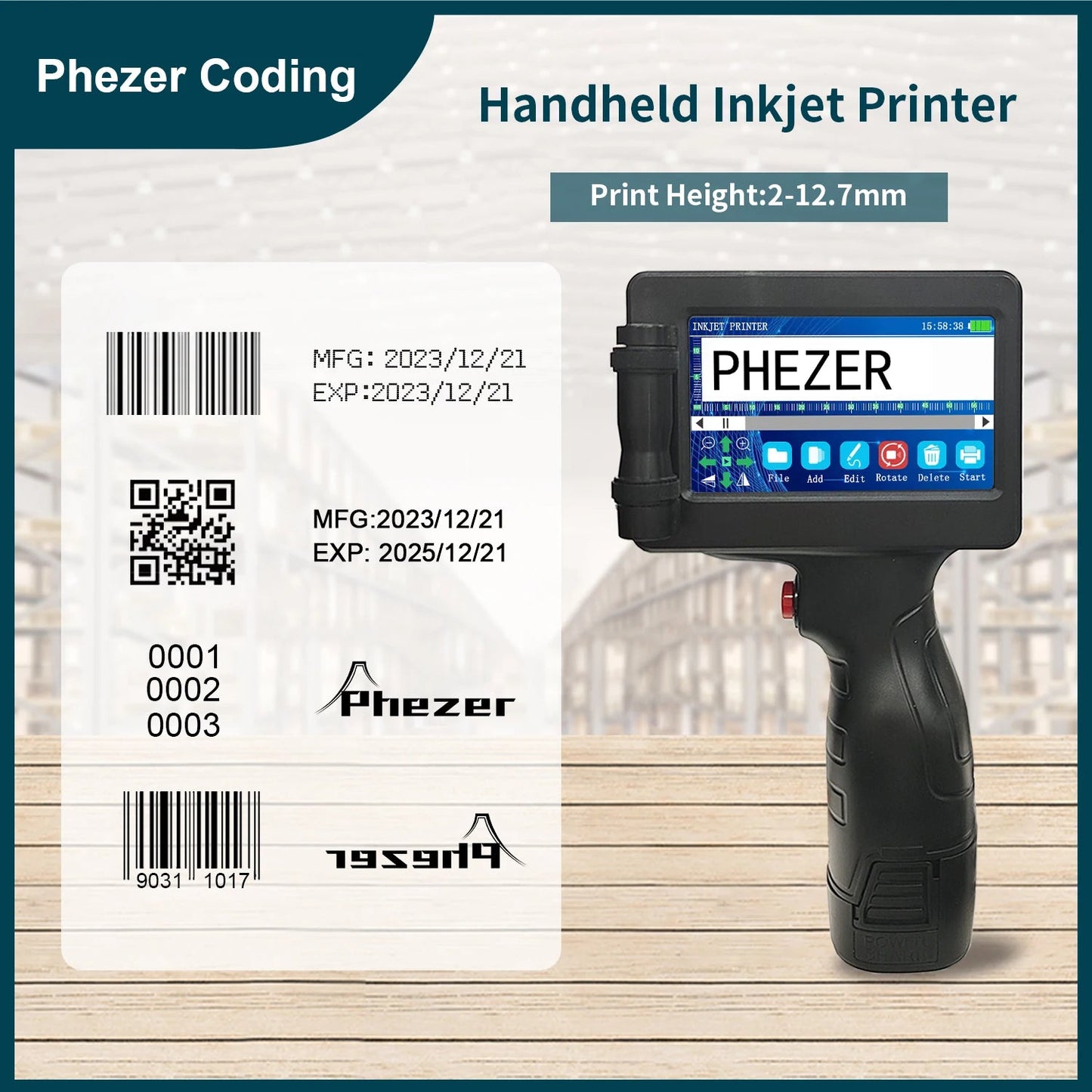Phezer P17 Handheld Inkjet Printer - Expiry Date, Barcode, Label 28 Languages Ai-TechWorld