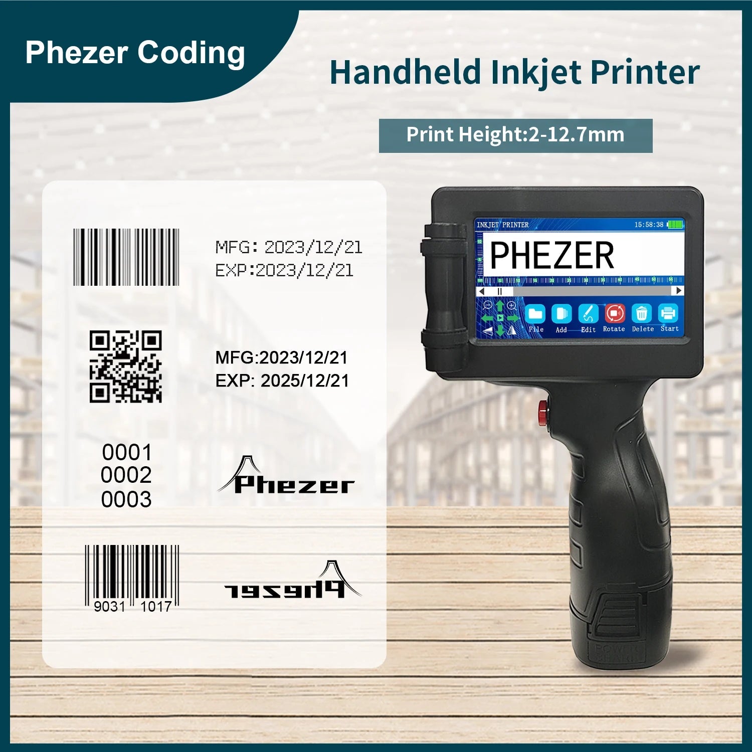 Phezer P17 Handheld Inkjet Printer - Expiry Date, Barcode, Label 28 Languages Ai-TechWorld