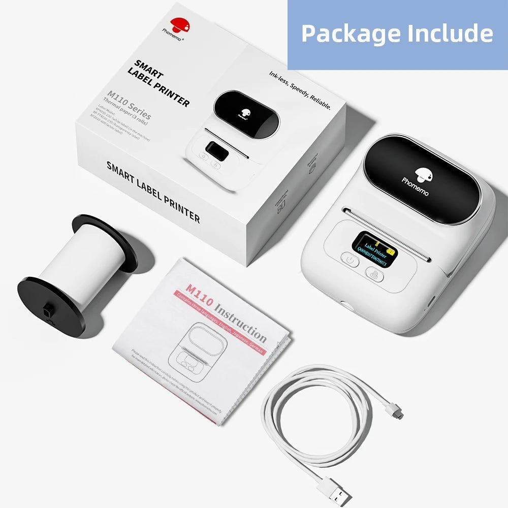 Phomemo M110 Mini Portable Thermal Printer Self-adhesive Label Printer For 3/5/10 rolss Stickers Label Maker Printer Without Ink Ai-TechWorld