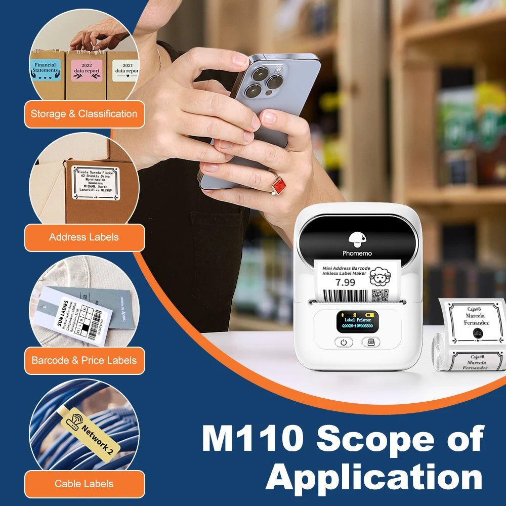 Phomemo M110 Self-adhesive Smart Thermal Label Printer for Business,Barcode Label, Price Tag, Address Wireless Sticker Printer Ai-TechWorld