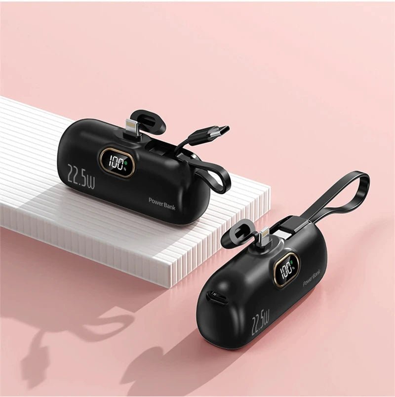 Portable Mini Power Bank Type C Plug Built in Cable 22.5W Fast Charging for iPhone Samsung Xiaomi External Battery Ai-TechWorld