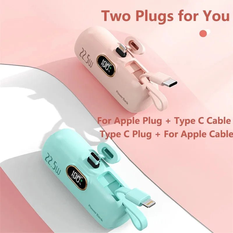 Portable Mini Power Bank Type C Plug Built in Cable 22.5W Fast Charging for iPhone Samsung Xiaomi External Battery Ai-TechWorld