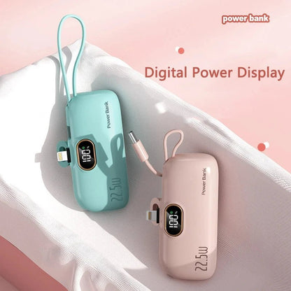Portable Mini Power Bank Type C Plug Built in Cable 22.5W Fast Charging for iPhone Samsung Xiaomi External Battery Ai-TechWorld