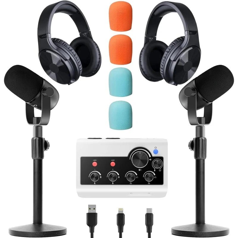 Portable Podcast Equipment Bundle for iPhone/Android Phones- Podcast Kit with Audio Interface, 2 CastMic Dynamic Mics, 2 Ta Ai-TechWorld