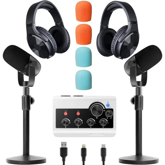Portable Podcast Equipment Bundle for iPhone/Android Phones- Podcast Kit with Audio Interface, 2 CastMic Dynamic Mics, 2 Ta Ai-TechWorld