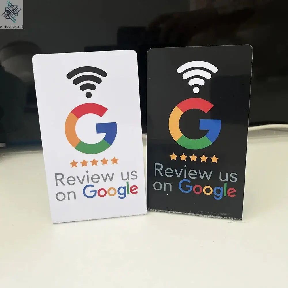 programmable Google Review Card 13.56Mhz NFC station table NFC Google Reviews display bending card standing brand bracket Ai-TechWorld 