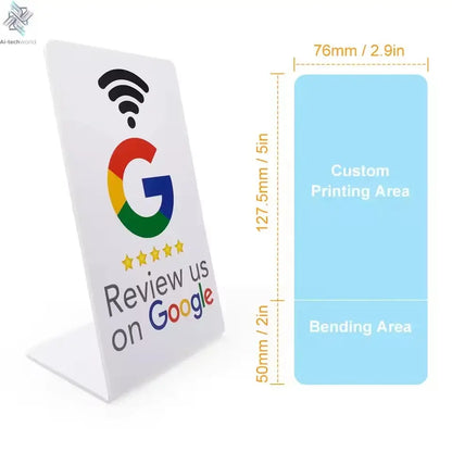 programmable Google Review Card 13.56Mhz NFC station table NFC Google Reviews display bending card standing brand bracket Ai-TechWorld 