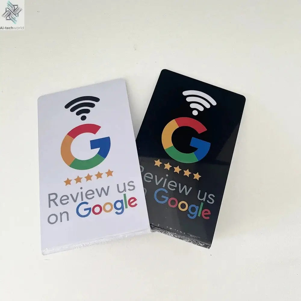 programmable Google Review Card 13.56Mhz NFC station table NFC Google Reviews display bending card standing brand bracket Ai-TechWorld 