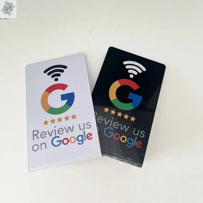 programmable Google Review Card 13.56Mhz NFC station table NFC Google Reviews display bending card standing brand bracket Ai-TechWorld 