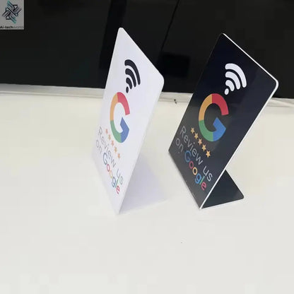 programmable Google Review Card 13.56Mhz NFC station table NFC Google Reviews display bending card standing brand bracket Ai-TechWorld 