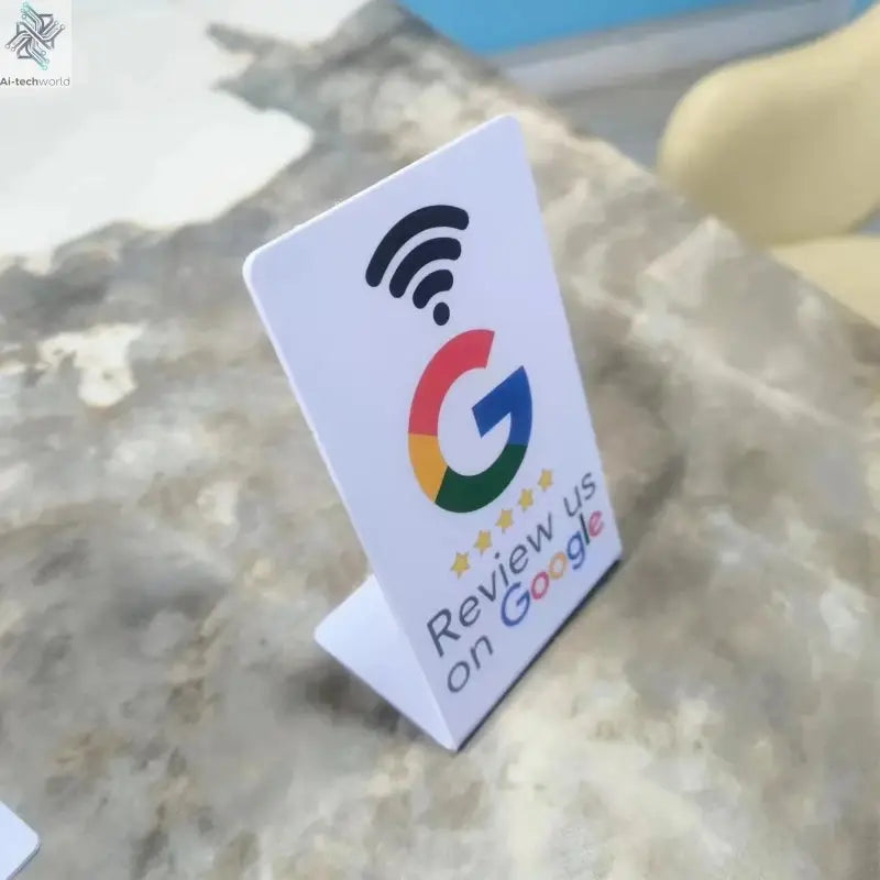 programmable Google Review Card 13.56Mhz NFC station table NFC Google Reviews display bending card standing brand bracket Ai-TechWorld 