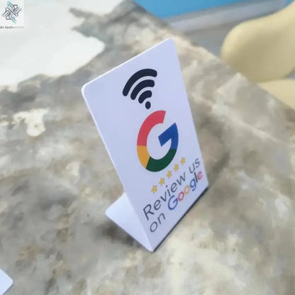 programmable Google Review Card 13.56Mhz NFC station table NFC Google Reviews display bending card standing brand bracket Ai-TechWorld 