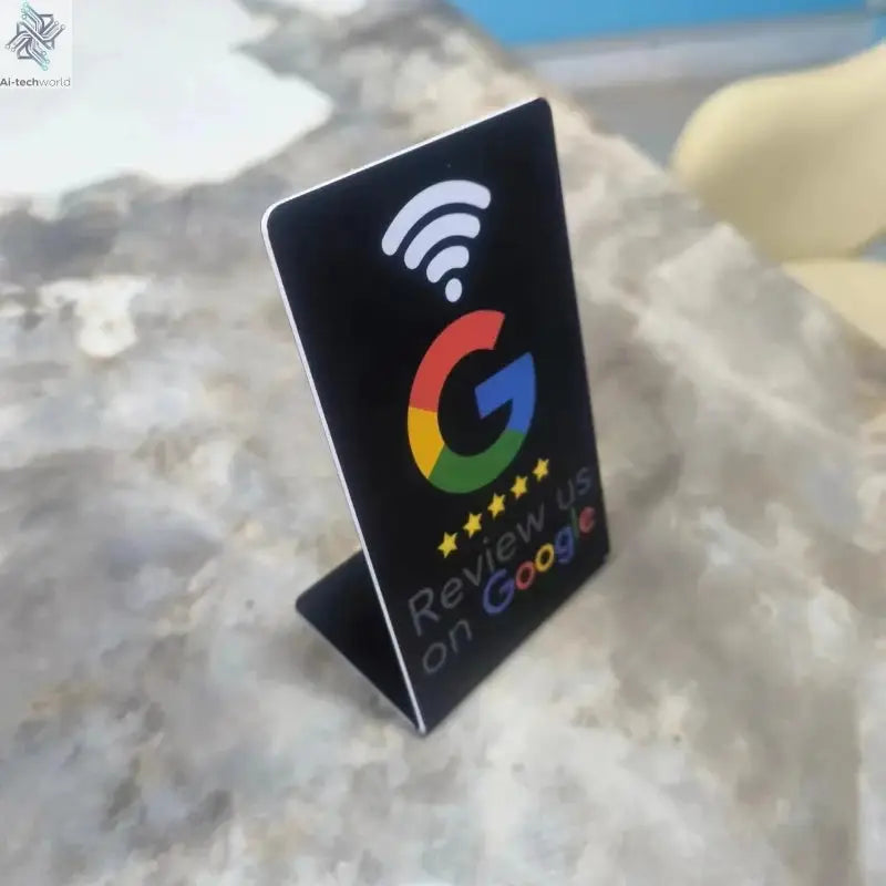 programmable Google Review Card 13.56Mhz NFC station table NFC Google Reviews display bending card standing brand bracket Ai-TechWorld 