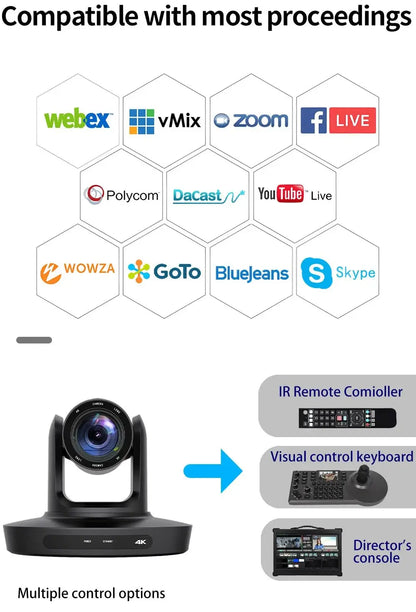 PTZ Camera 4K 20X Zoom Video Conference Camera Kit Church Meeting live broadcast PTZ camera Controller for Video Conferencing - Ai - TechWorld