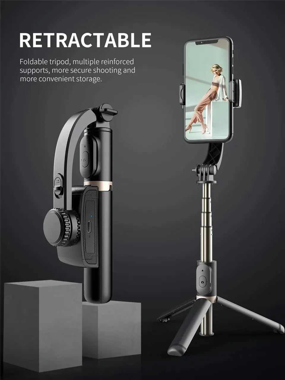 Roreta 2023 NEW Gimbal Stabilizer Selfie Stick Foldable Wireless Tripod with Bluetooth Shutter Monopod for IOS Android - Ai - TechWorld