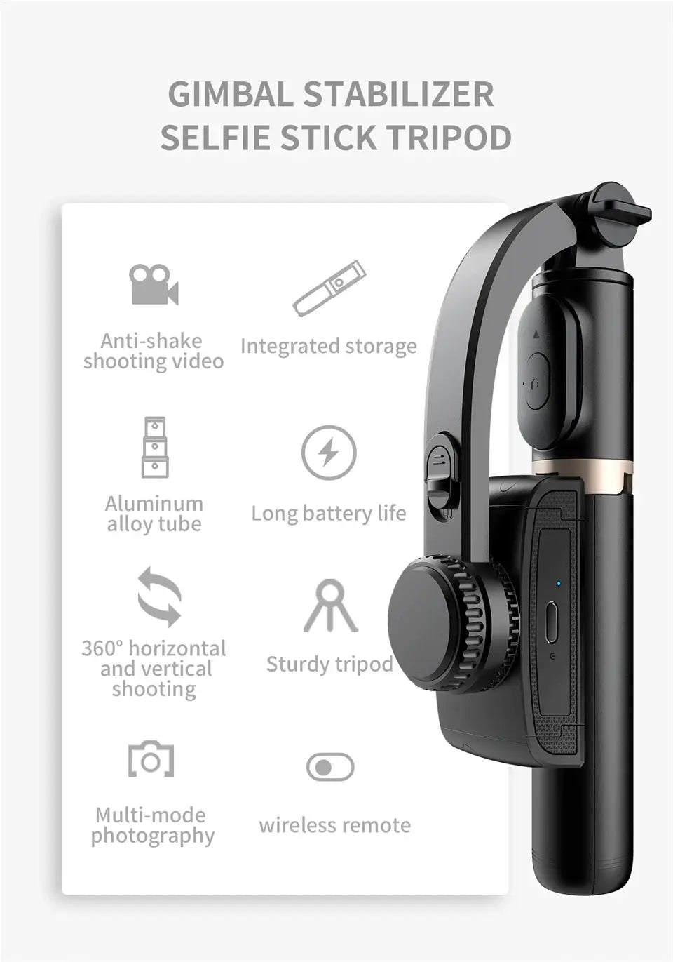 Roreta 2023 NEW Gimbal Stabilizer Selfie Stick Foldable Wireless Tripod with Bluetooth Shutter Monopod for IOS Android - Ai - TechWorld