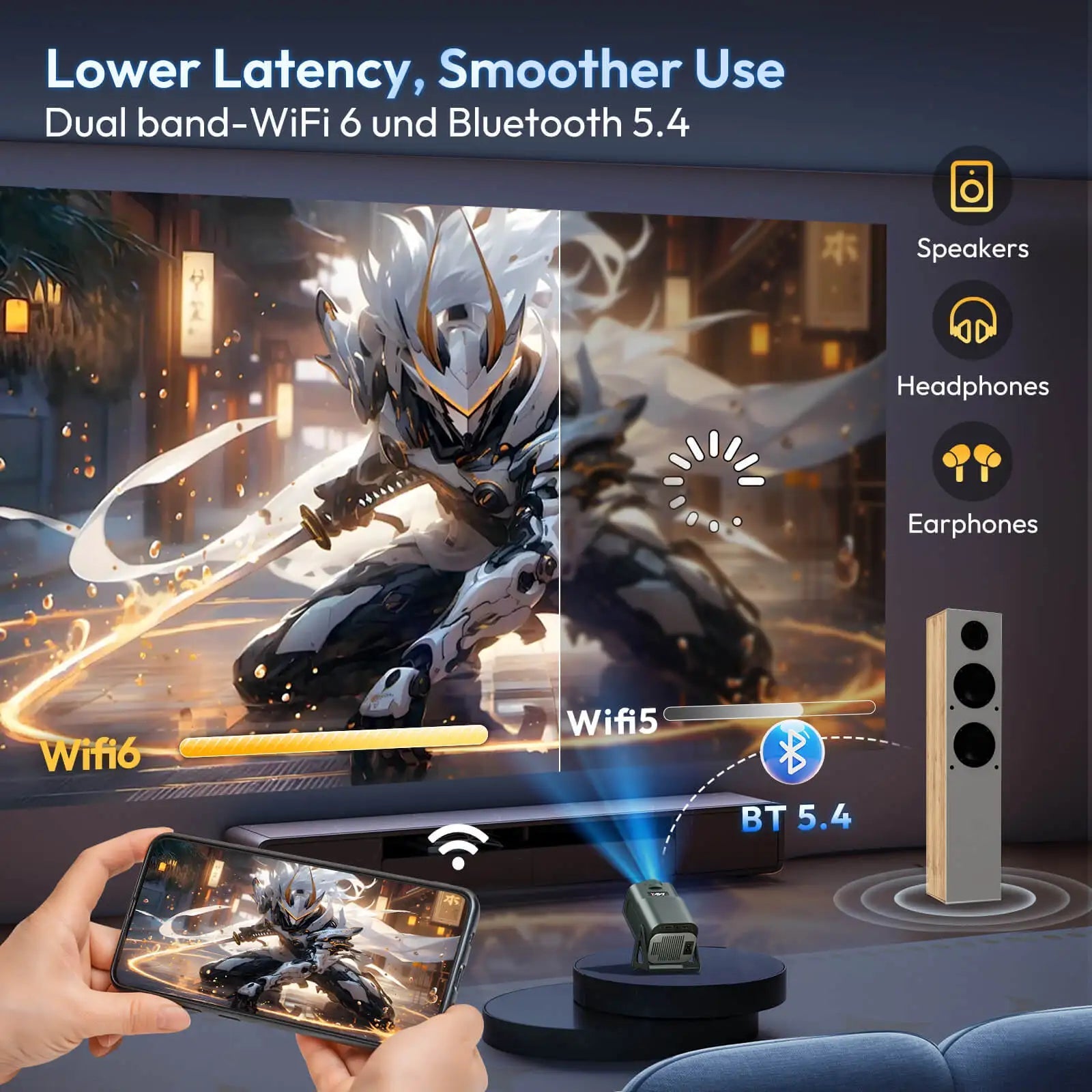 Smart Projector with Android 11, Auto Keystone, 4K Support, Portable Home Theater - Ai - TechWorld