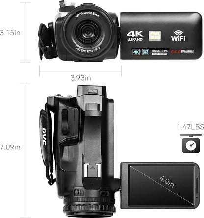 UHD 4k Video Camera Camcorder with 18X Digital Zoom,64MP Digital Camera Recorder,4.0 - inch Rotating Touchscreen,64GB SD Card,Micr - Ai - TechWorld