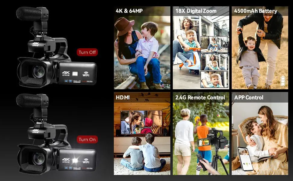 UHD 4k Video Camera Camcorder with 18X Digital Zoom,64MP Digital Camera Recorder,4.0 - inch Rotating Touchscreen,64GB SD Card,Micr - Ai - TechWorld