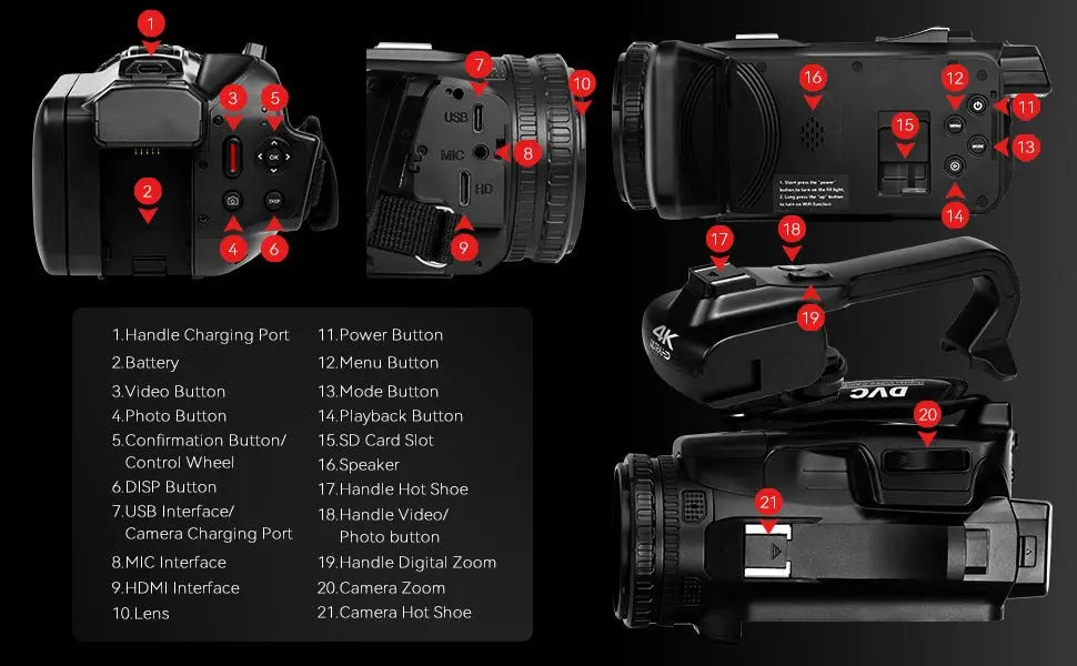 UHD 4k Video Camera Camcorder with 18X Digital Zoom,64MP Digital Camera Recorder,4.0 - inch Rotating Touchscreen,64GB SD Card,Micr - Ai - TechWorld