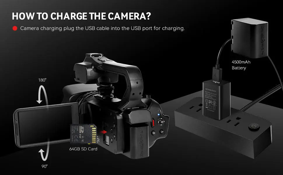 UHD 4k Video Camera Camcorder with 18X Digital Zoom,64MP Digital Camera Recorder,4.0 - inch Rotating Touchscreen,64GB SD Card,Micr - Ai - TechWorld