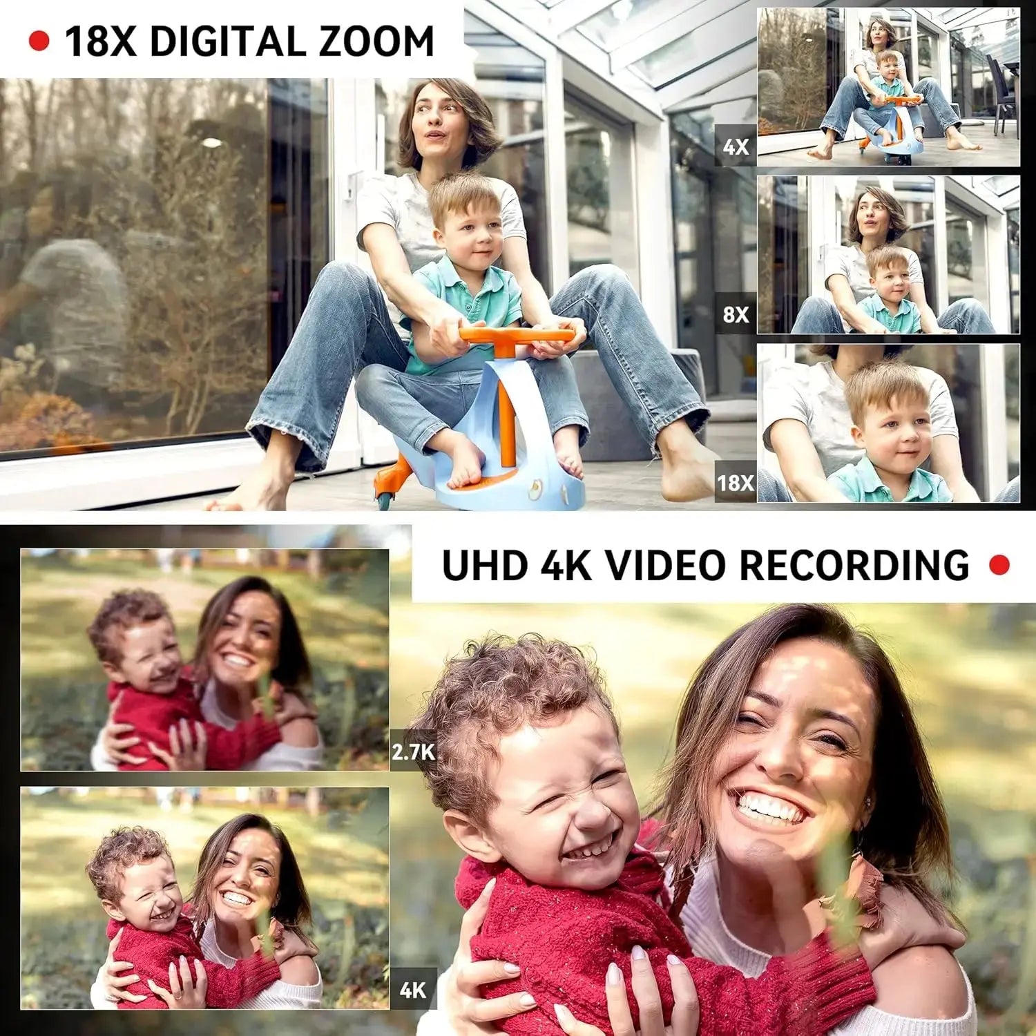 UHD 4k Video Camera Camcorder with 18X Digital Zoom,64MP Digital Camera Recorder,4.0 - inch Rotating Touchscreen,64GB SD Card,Micr - Ai - TechWorld