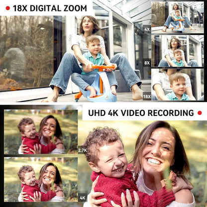 UHD 4k Video Camera Camcorder with 18X Digital Zoom,64MP Digital Camera Recorder,4.0 - inch Rotating Touchscreen,64GB SD Card,Micr - Ai - TechWorld