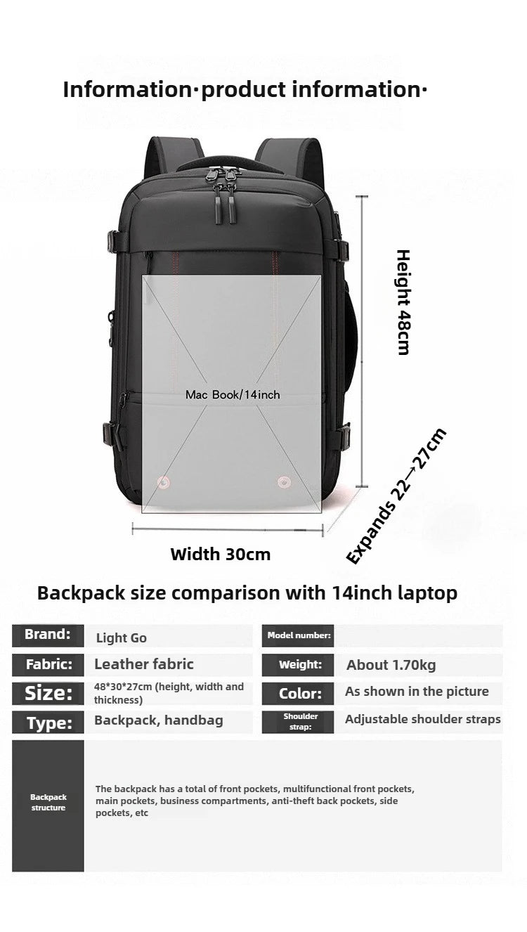 Vacuum Compression Mens Backpack Expandable Large Capacity Multi functional Laptop Bag Short Trip Travel Hiking Pack - Ai - TechWorld