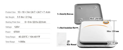 VEVOR 9x9/12x10 in Portable Heat Press Machine DIY Shirt Printing Multifunctional Sublimation Transfer for HTV Vinyl T-shirt Bag Ai-TechWorld