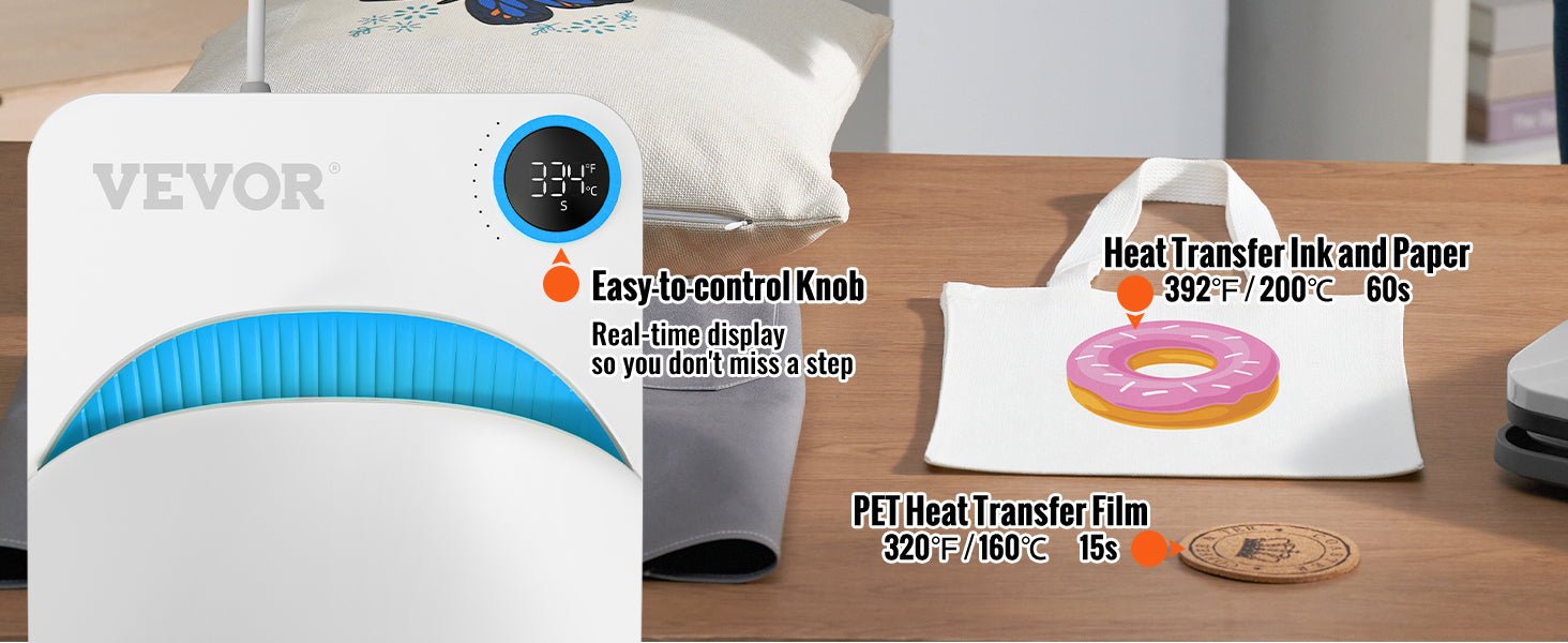 VEVOR 9x9/12x10 in Portable Heat Press Machine DIY Shirt Printing Multifunctional Sublimation Transfer for HTV Vinyl T-shirt Bag Ai-TechWorld