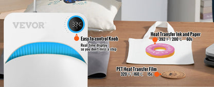 VEVOR 9x9/12x10 in Portable Heat Press Machine DIY Shirt Printing Multifunctional Sublimation Transfer for HTV Vinyl T-shirt Bag Ai-TechWorld