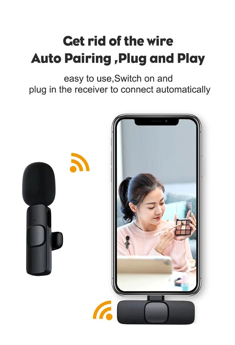 Wireless Lavalier Microphone Audio Video Recording Mini Microphone for iPhone Android Phone Live Broadcast Gaming Mic Portable Ai-TechWorld
