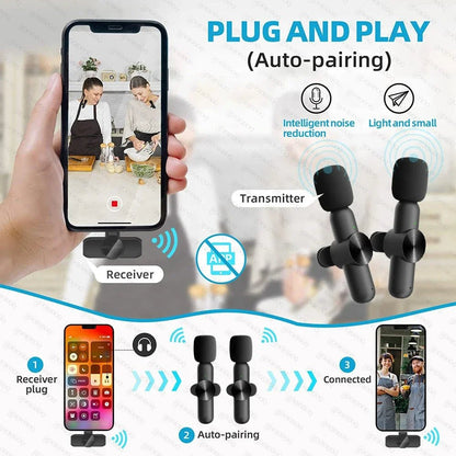 Wireless Lavalier Microphone Audio Video Recording Mini Microphone for iPhone Android Phone Live Broadcast Gaming Mic Portable Ai-TechWorld