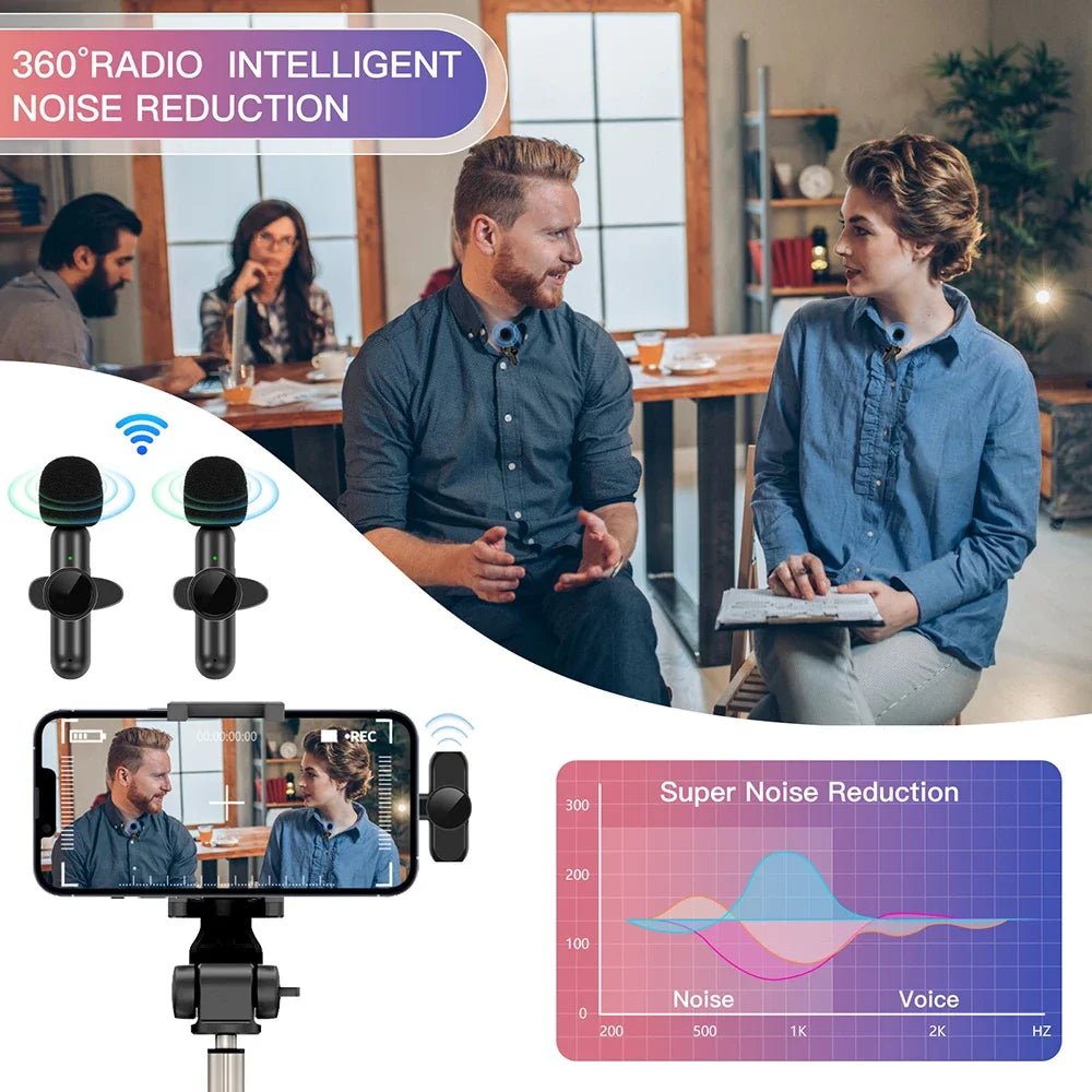 Wireless Lavalier Microphone Audio Video Recording Mini Microphone for iPhone Android Phone Live Broadcast Gaming Mic Portable Ai-TechWorld