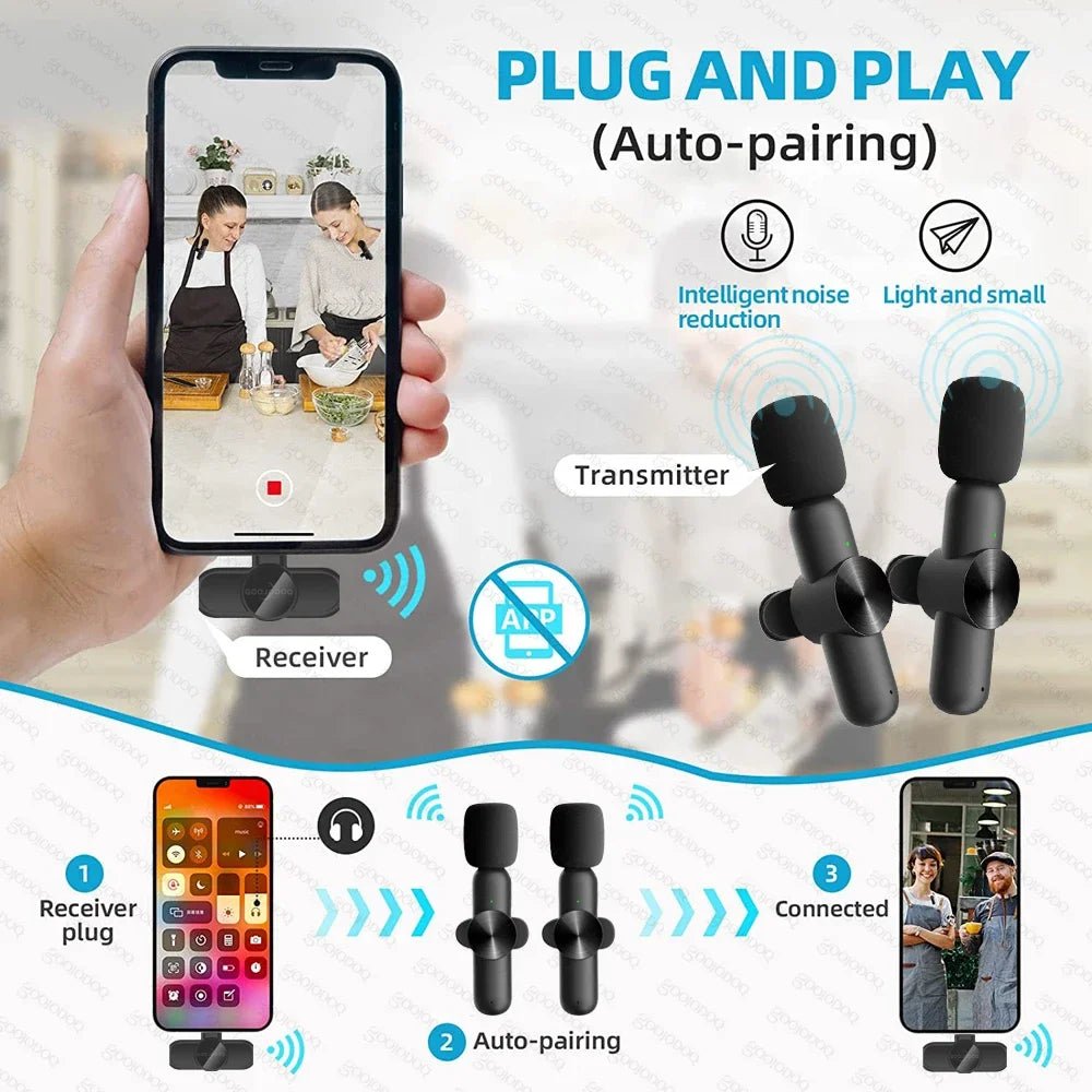 Wireless Lavalier Microphone Audio Video Recording Mini Microphone for iPhone Android Phone Live Broadcast Gaming Mic Portable Ai-TechWorld