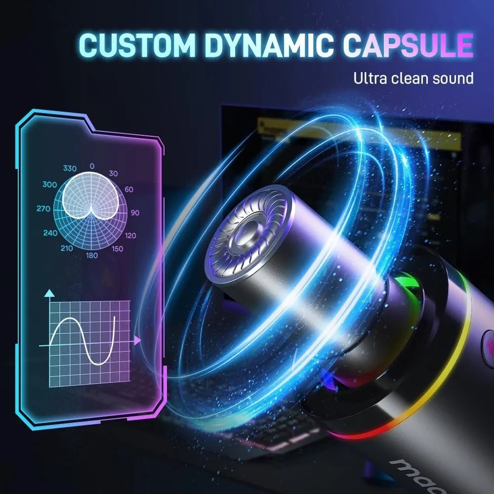 XLR/USB Dynamic Microphone, RGB Gaming Mic with Software, Mute, Gain Knob, Volume Control and Headphone Jack Ai-TechWorld