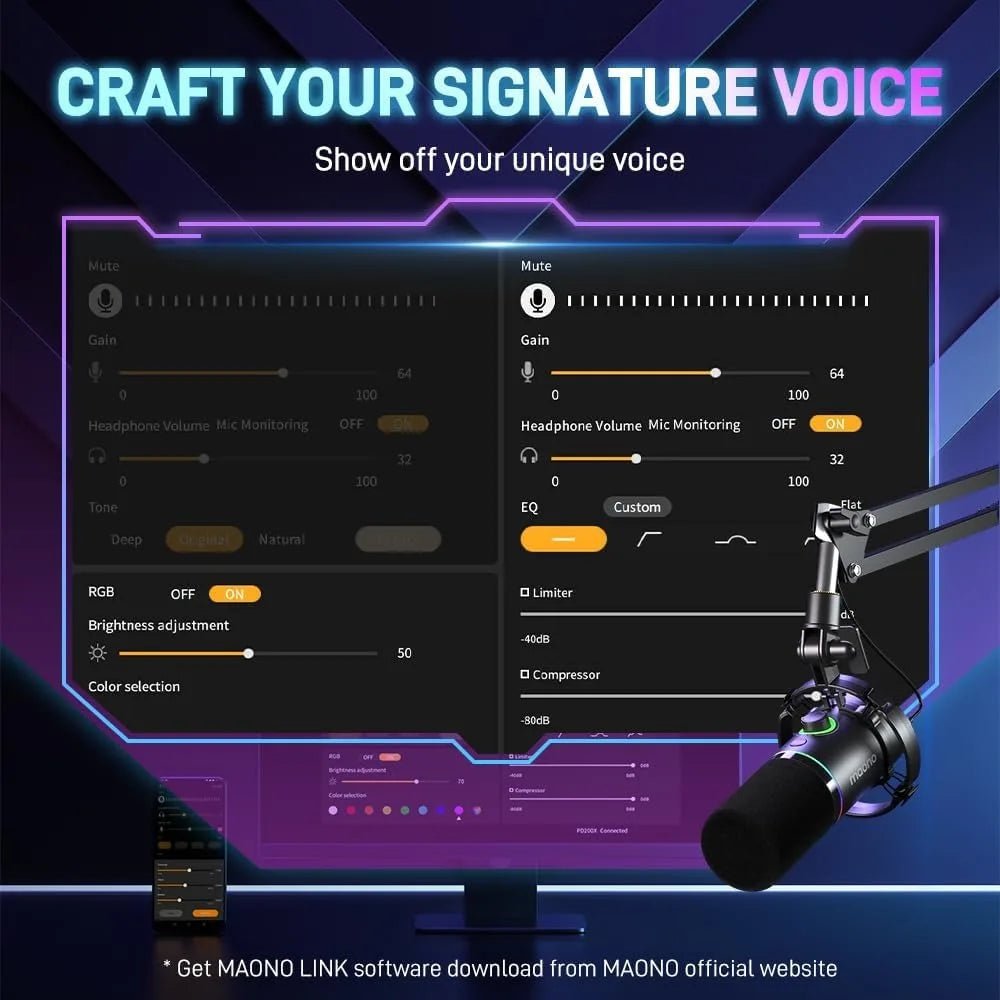 XLR/USB Dynamic Microphone, RGB Gaming Mic with Software, Mute, Gain Knob, Volume Control and Headphone Jack Ai-TechWorld